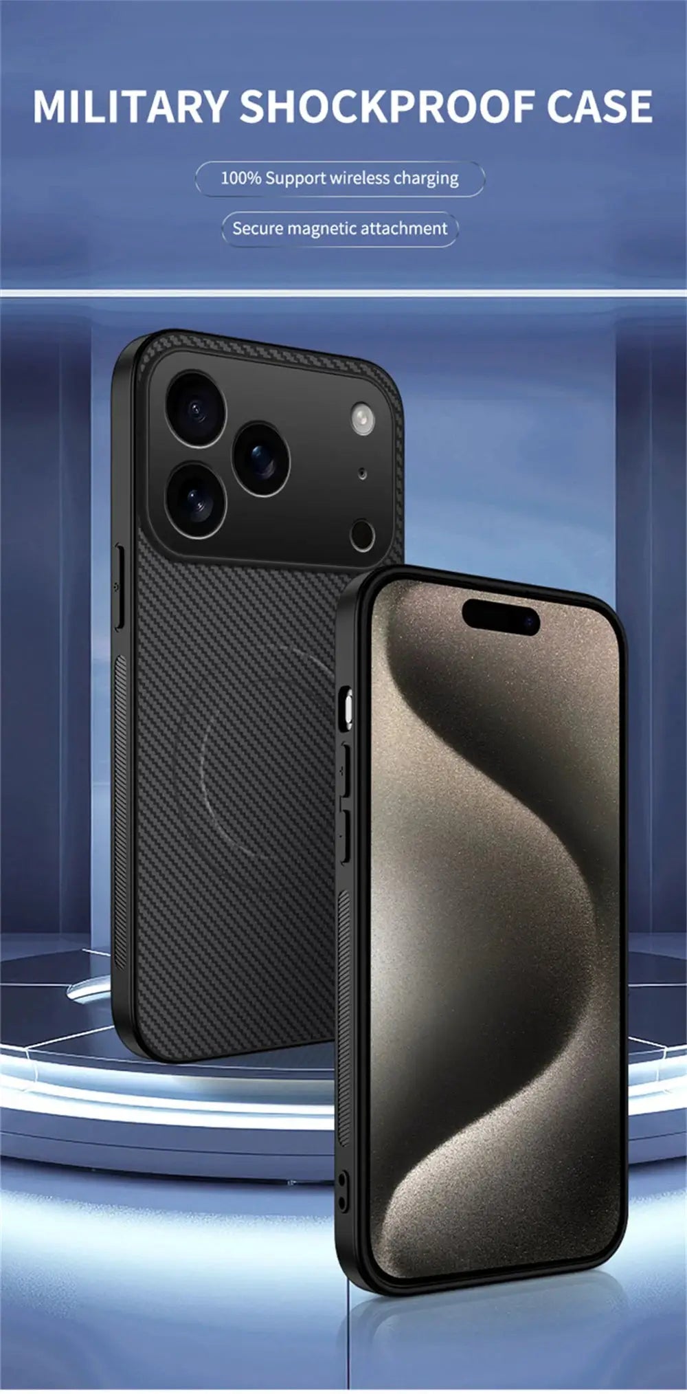 Two Simples Market carbon fiber MagSafe iPhone cases, ultra-thin military shockproof design, black