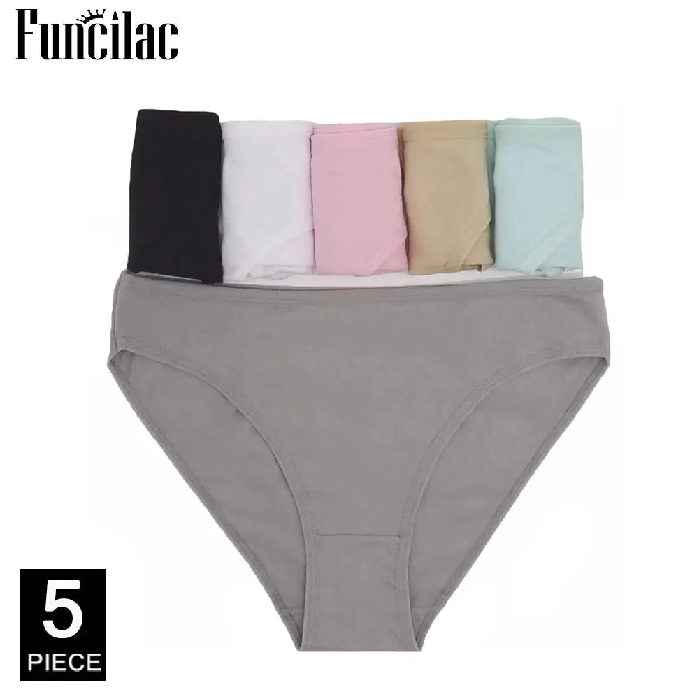 Women's cotton briefs 5-piece set by Simples Market in assorted colors (black, white, pink, beige, light blue)
