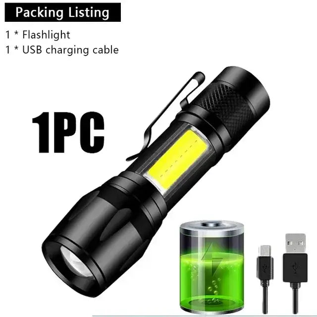 SummitBeam Portable Rechargeable LED Flashlight With Pen Clip Zoomable Waterproof Torch Side Light For Outdoors