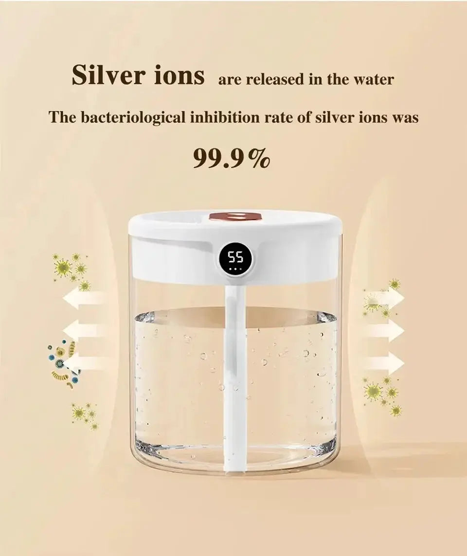 Dual Spray Humidifier USB Large Capacity Home 2L Quiet Bedroom LED Digital Display Night Light Office Desktop Mini Diffuser