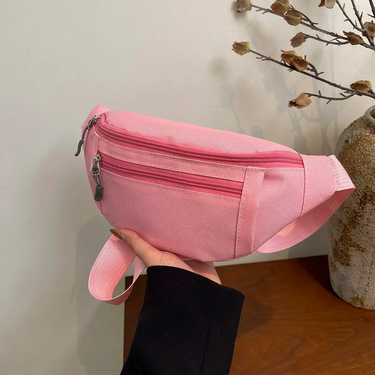 Fanny pack Simples Market pink waist bag with dual zippers and adjustable strap