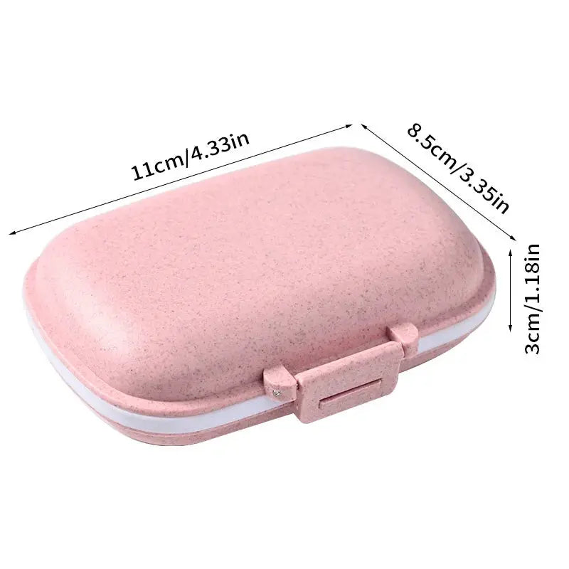 EcoWheat 8 Grids Travel Pill Box Wheat Straw Organizer With Seal Ring For Tablets And Medicines