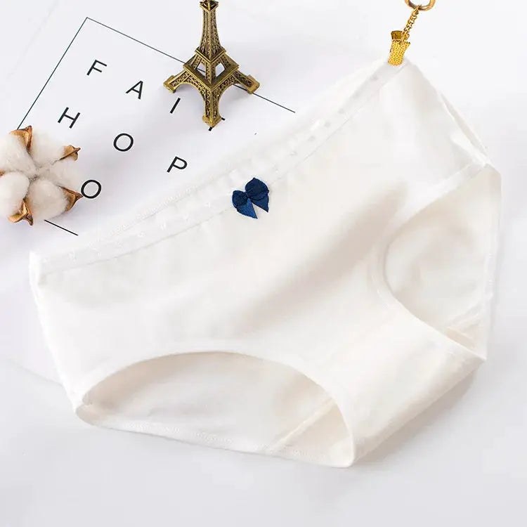 Simples Market white cotton seamless panties with blue bow