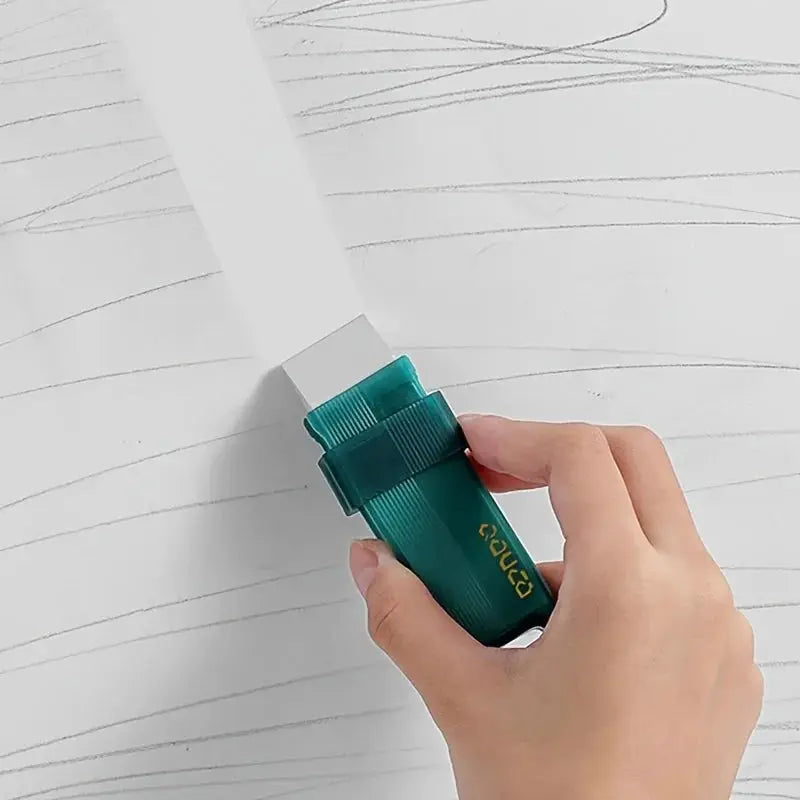 Stain remover eraser, lime-green handheld, reusable; cleans kitchen faucet, bathroom glass, rust stains.