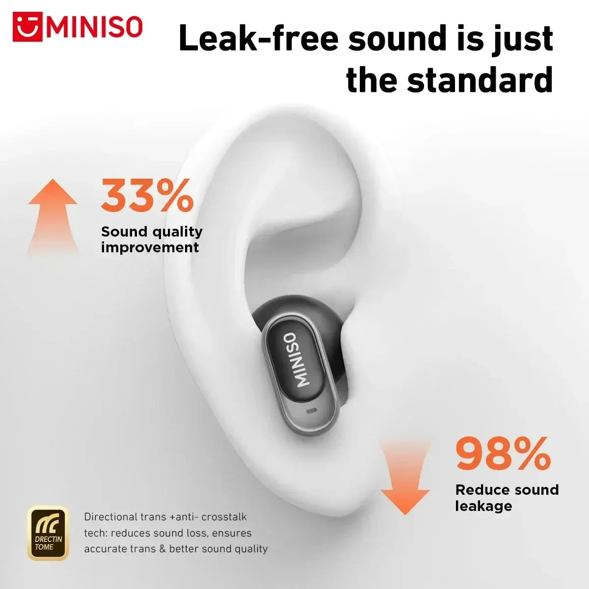 MINISO MS105 wireless in-ear earbuds, black with silver housing, IPX5 waterproof