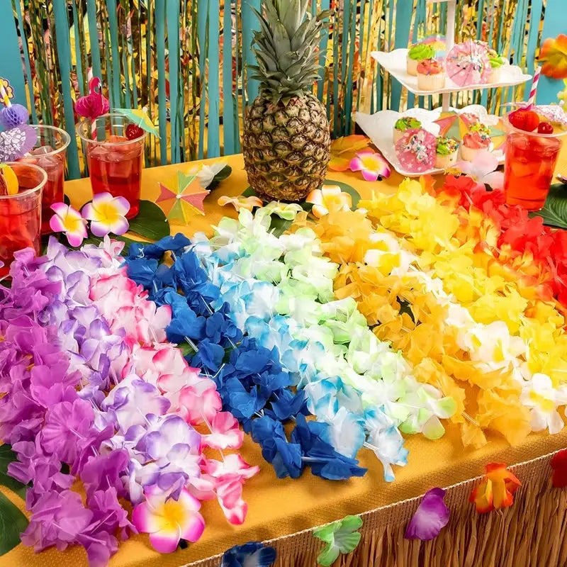 Hawaiian Flower Lei Garland 10 20 50 Pcs Artificial Wreath Necklace for Luau Party Summer Birthday Wedding Decorations