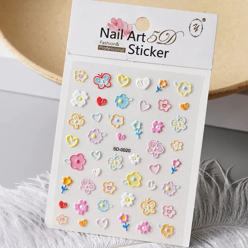 Nail Art Sticker sheet by Simples Market with colorful flower and heart decals for manicure