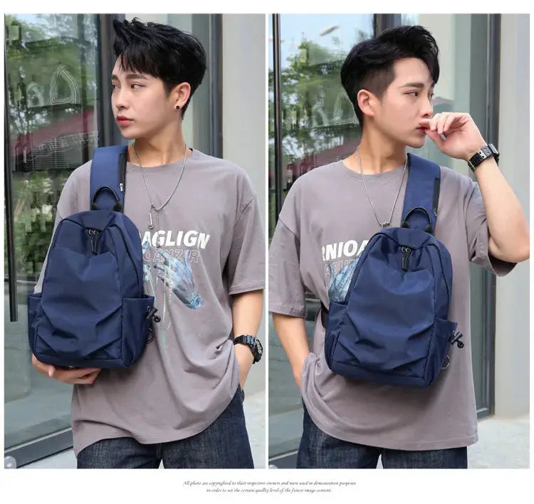 Men's navy blue canvas Oxford-cloth chest bag crossbody by Simples Market