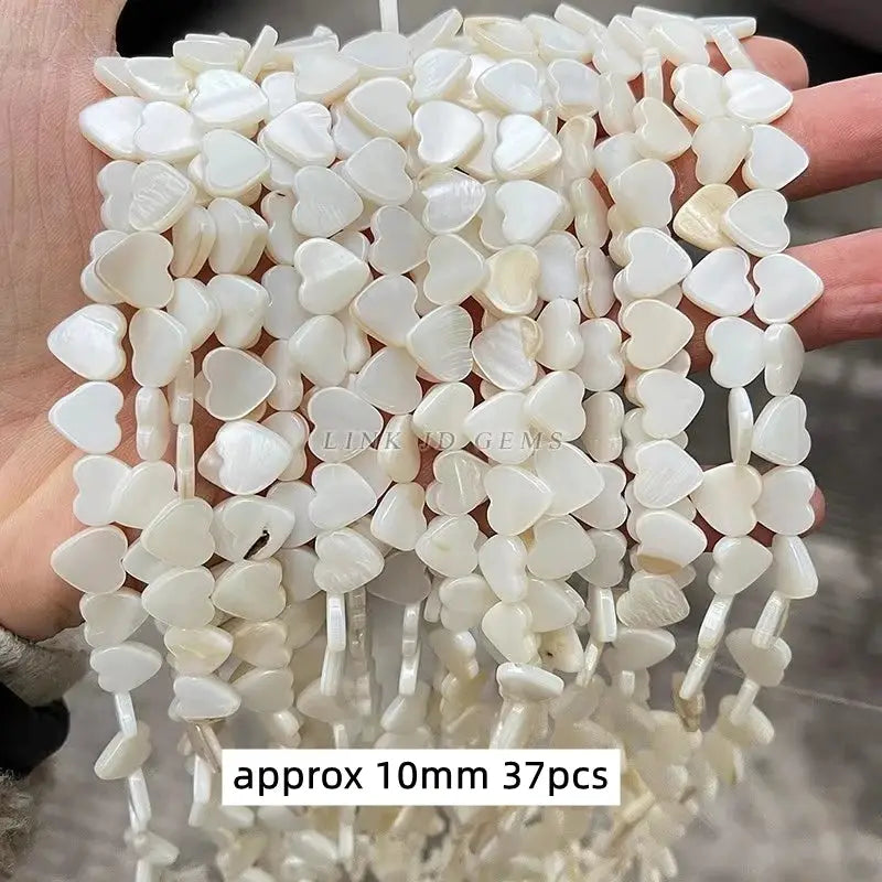 Natural shell heart beads, approx 10mm, white mother-of-pearl, 37pcs strands for jewelry making by Simples Market