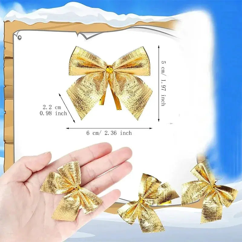 12 24 36 Pcs Christmas Bow Red Gold Mini Tree Bowknot For Home Decoration Wedding Decor New Year Party DIY Gift