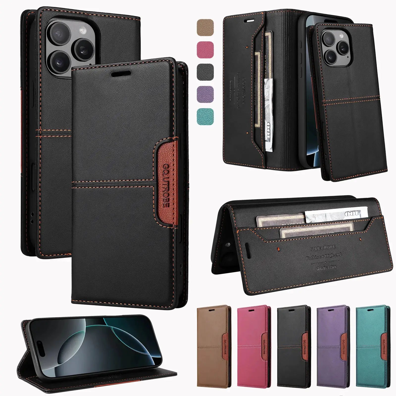 NovaShield Magnetic Leather Flip Wallet Case for iPhone 16 Series and SE3 With Card Slot Protection