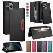 NovaShield Magnetic Leather Flip Wallet Case for iPhone 16 Series and SE3 With Card Slot Protection