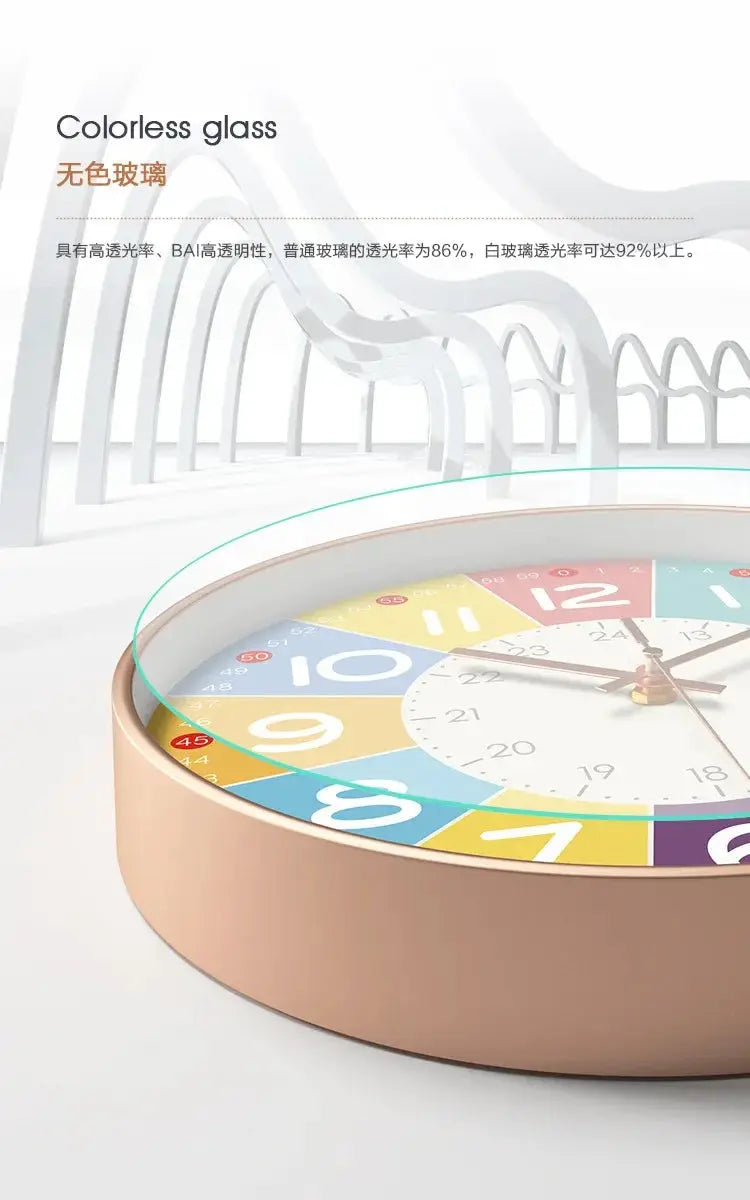 8-inch silent kids wall clock by Simples Market with colorful segmented dial and glass cover.