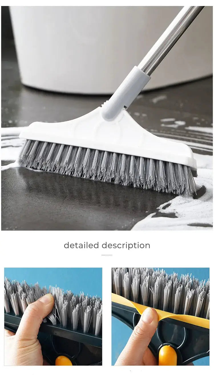 Simples Market bathroom floor brush with long metal handle and white head with gray bristles for tile cleaning