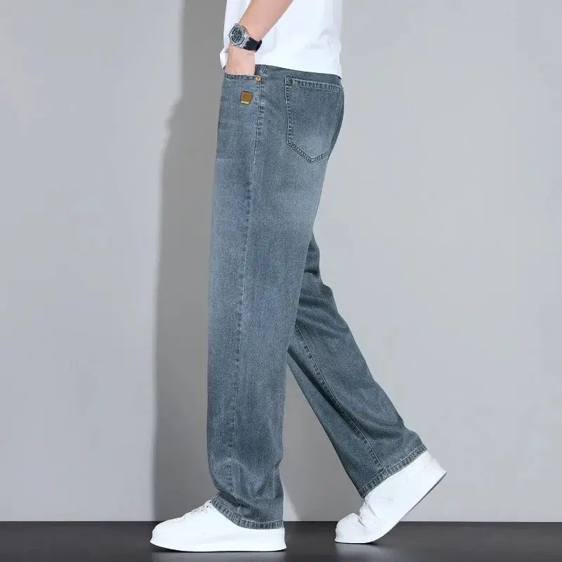 Simples Market Lyocell Ice Silk Jeans for men, light blue denim with a straight casual fit