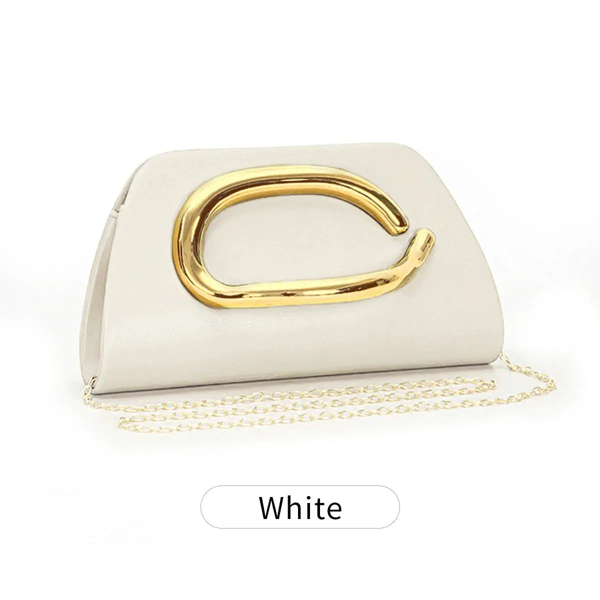 White box clutch bag with gold-tone buckle and chain crossbody strap Simples Market
