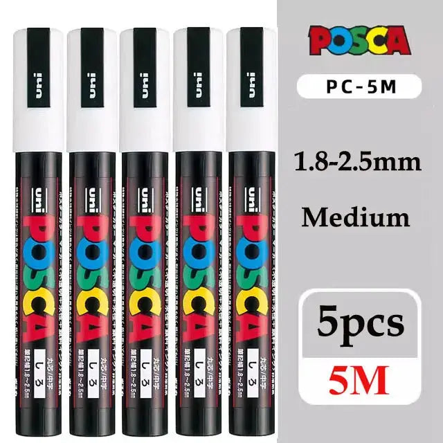 Uni Posca paint marker pens set of 5 PC-5M with vinyl case, 1.8-2.5mm nib