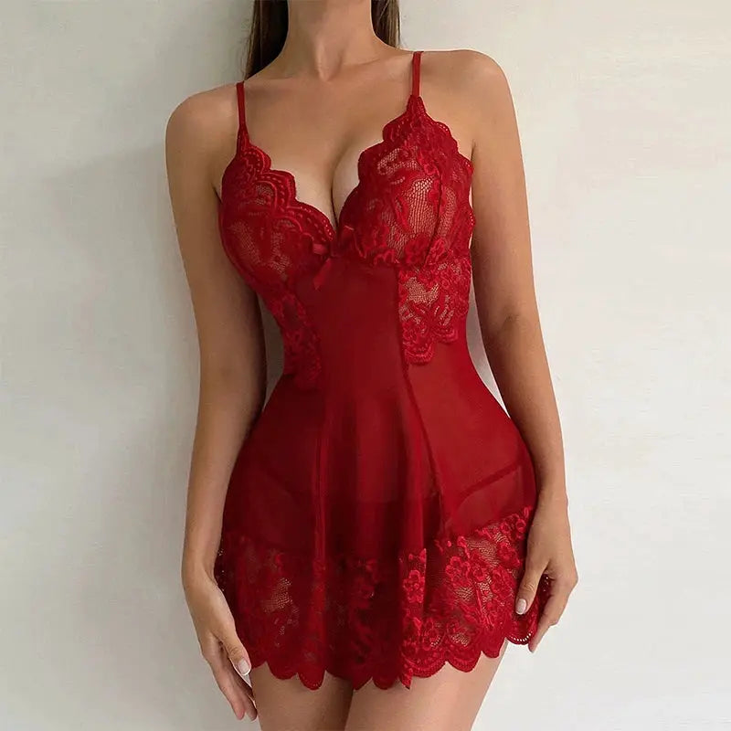 LaceLuxe Plus Size Sheer Lace Mesh Pajama Set Sleeveless Floral Sleepwear For Curves