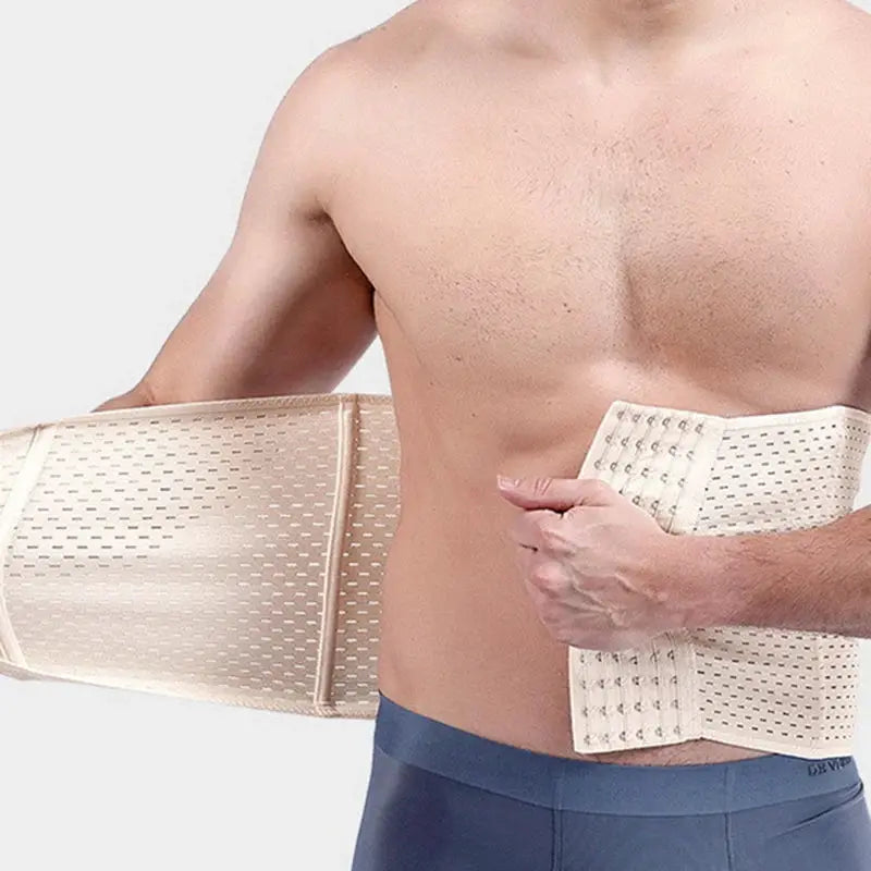 Men's waist trainer belt by Simples Market, beige breathable mesh shapewear for abdomen