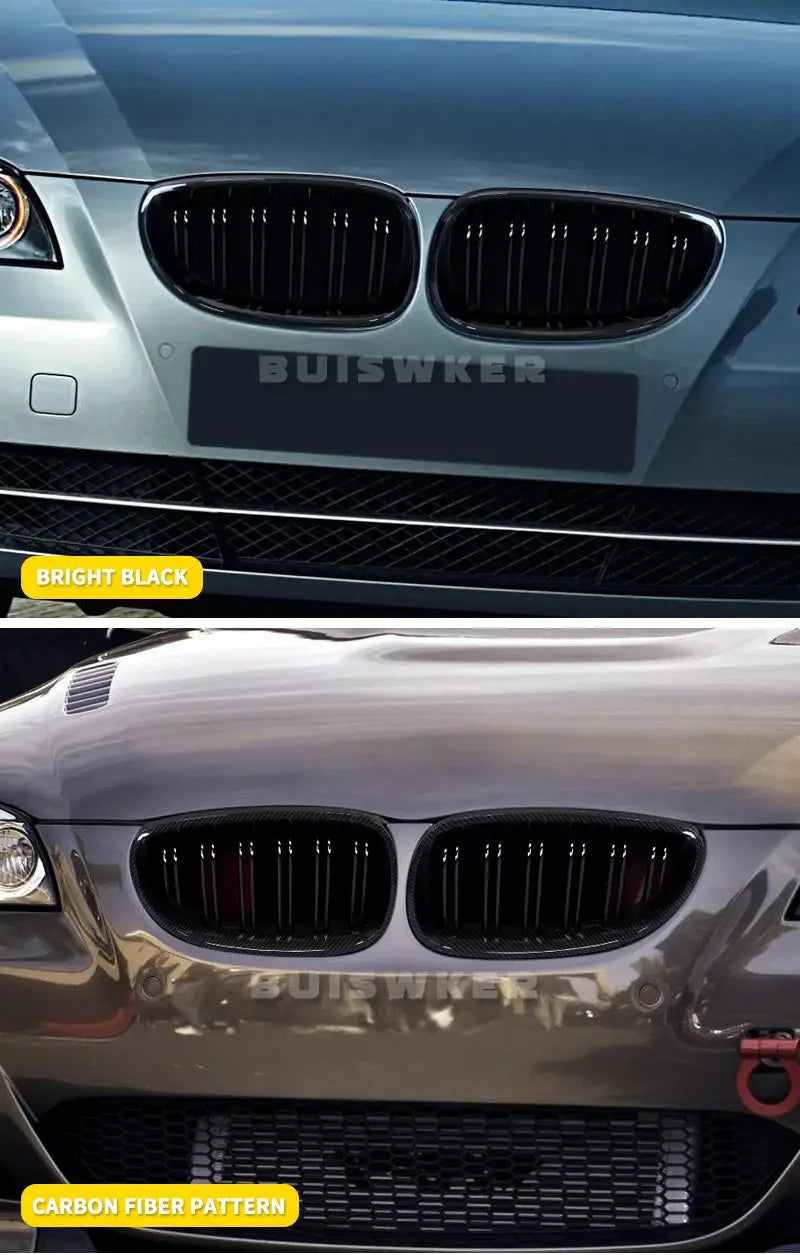 BMW E60/E61 front bumper kidney racing grille, double slat, two variants: gloss black and carbon fiber pattern