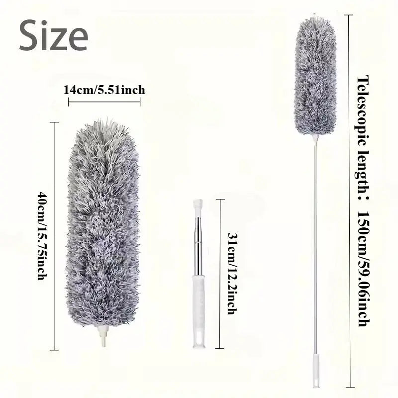 Duster with extension rod; gray microfiber head, telescopic pole up to 150 cm
