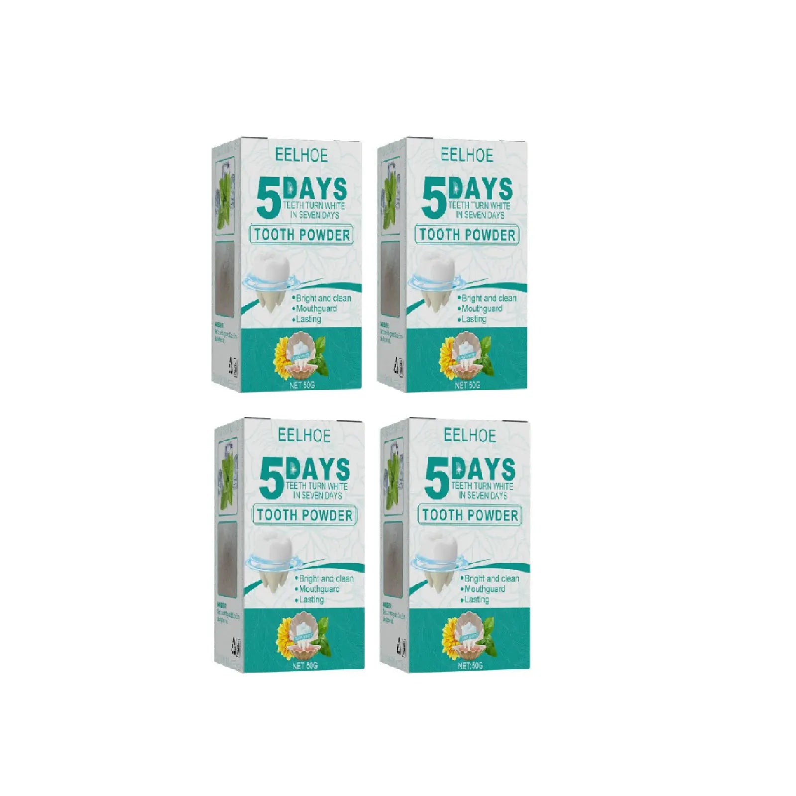 EELHOE 5 DAYS Tooth Powder by Simples Market, 4-pack of white-teal boxes