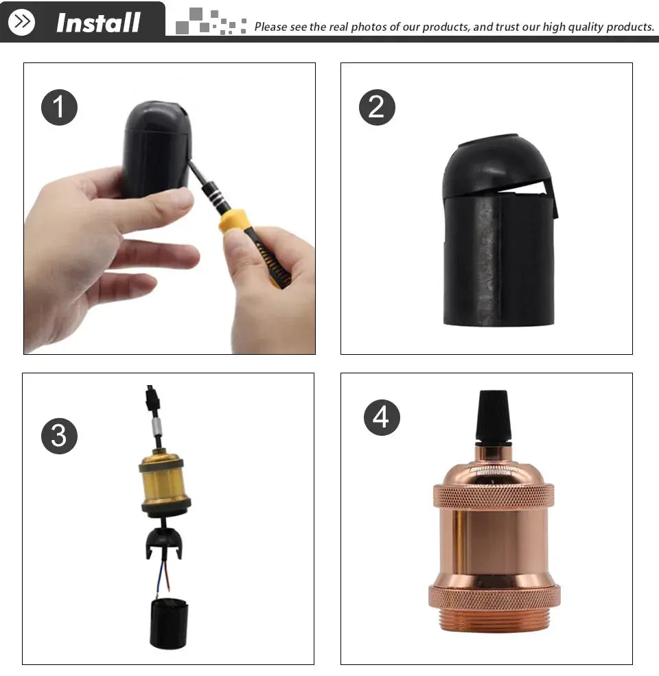 Simples Market aluminum pendant light kit; copper finish, E27 socket, 4-piece industrial loft assembly