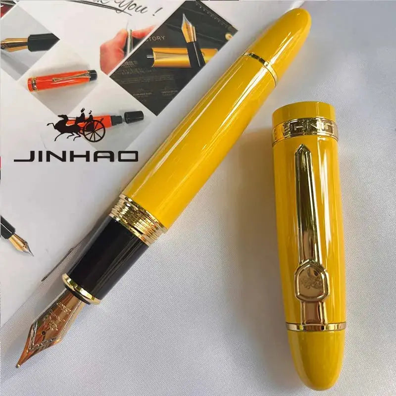 Jinhao 159 yellow fountain pen with gold trim and converter, 2 pcs shown