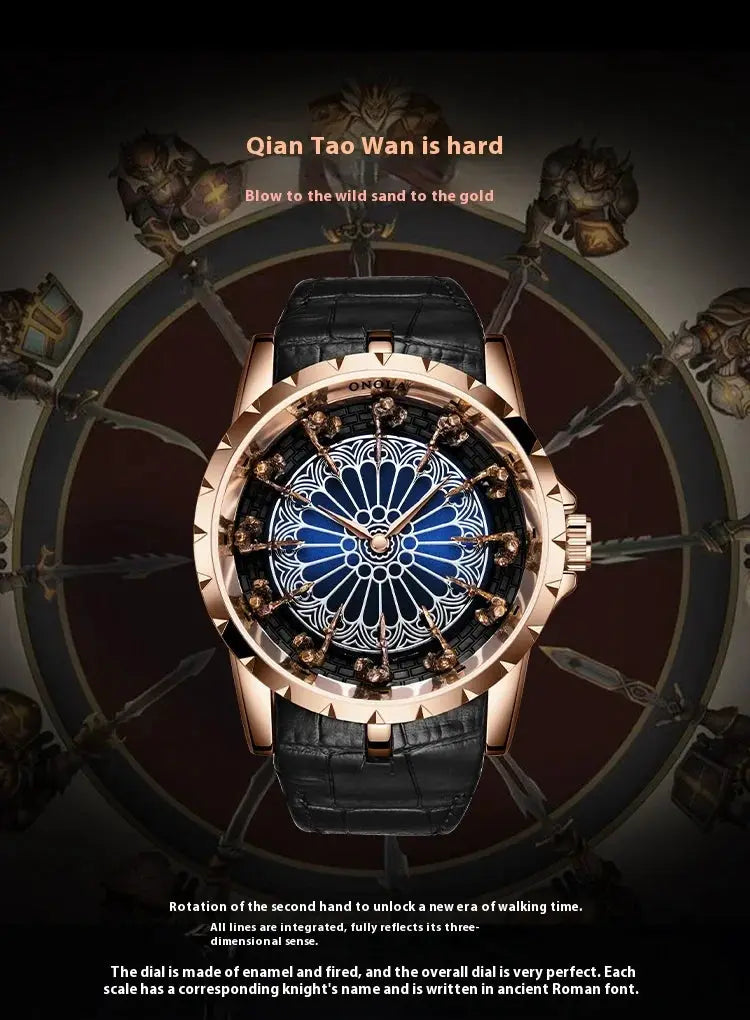 Simples Market men's luxury quartz watch with rose-gold case and black leather strap