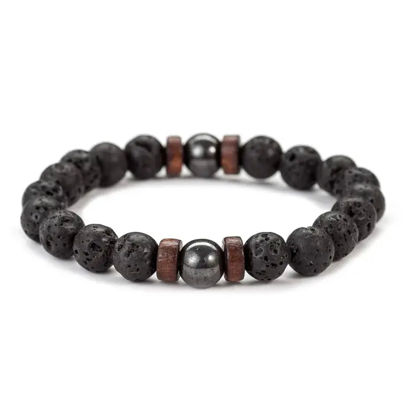 8mm Volcanic Stone Bracelet For Men Lava Wooden Beads Tibetan Buddha Handmade Elastic Bracelet Jewelry