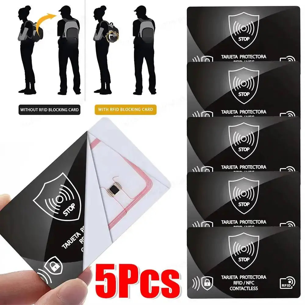 RFID Blocking Card Set, 5Pcs; Simples Market ultra-thin black NFC passport and card protectors
