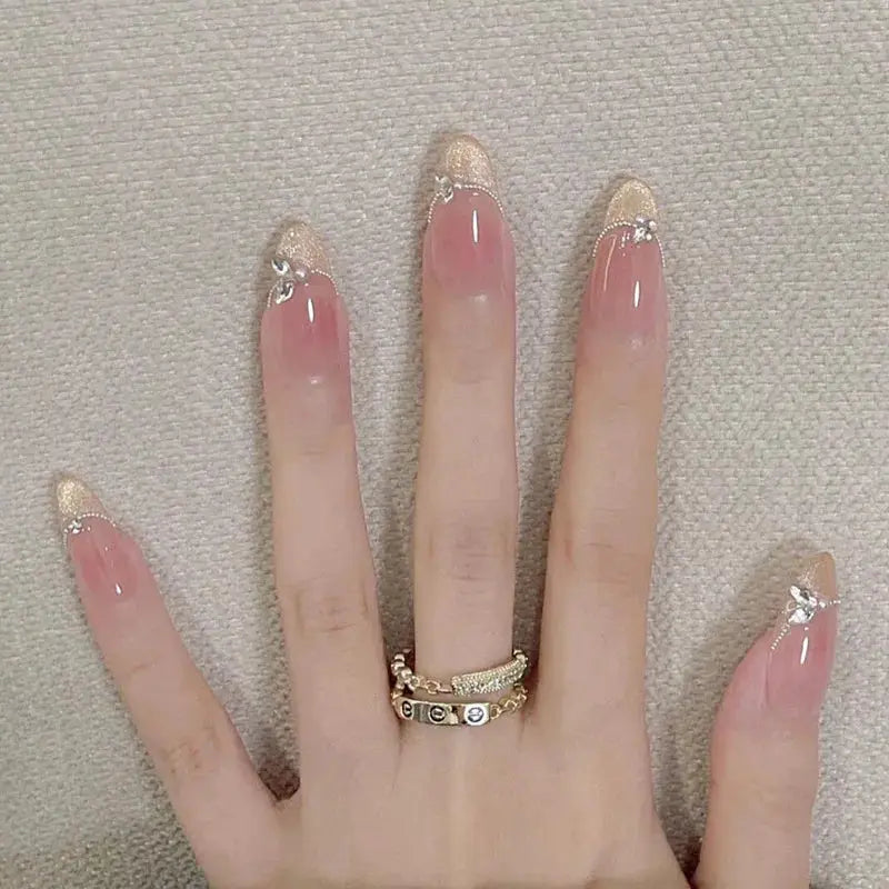 AuraNails 24Pcs Short Oval Blush Pink Press On Nails Full Coverage Acrylic Tips With Glue Included