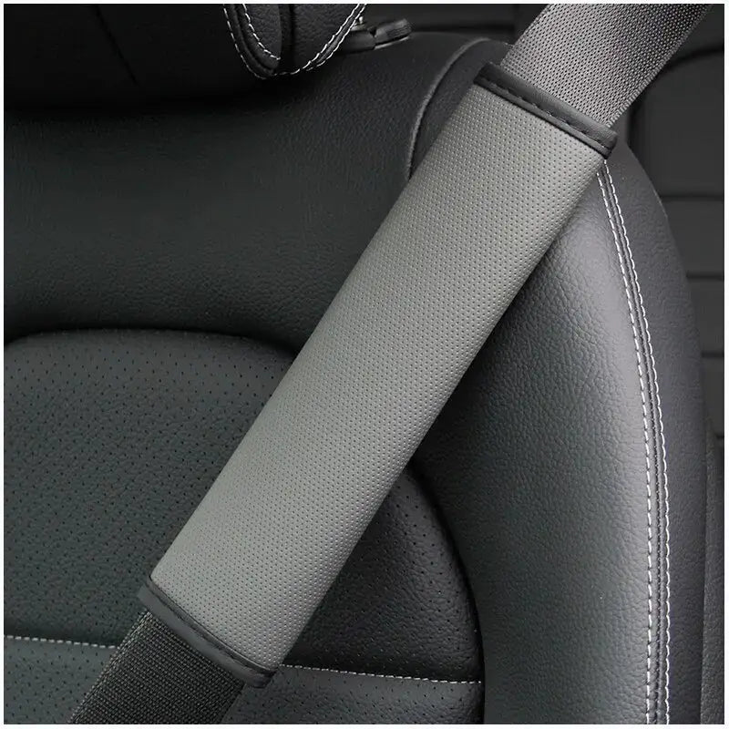 Car seat belt shoulder cover, gray embossed PU leather for added comfort