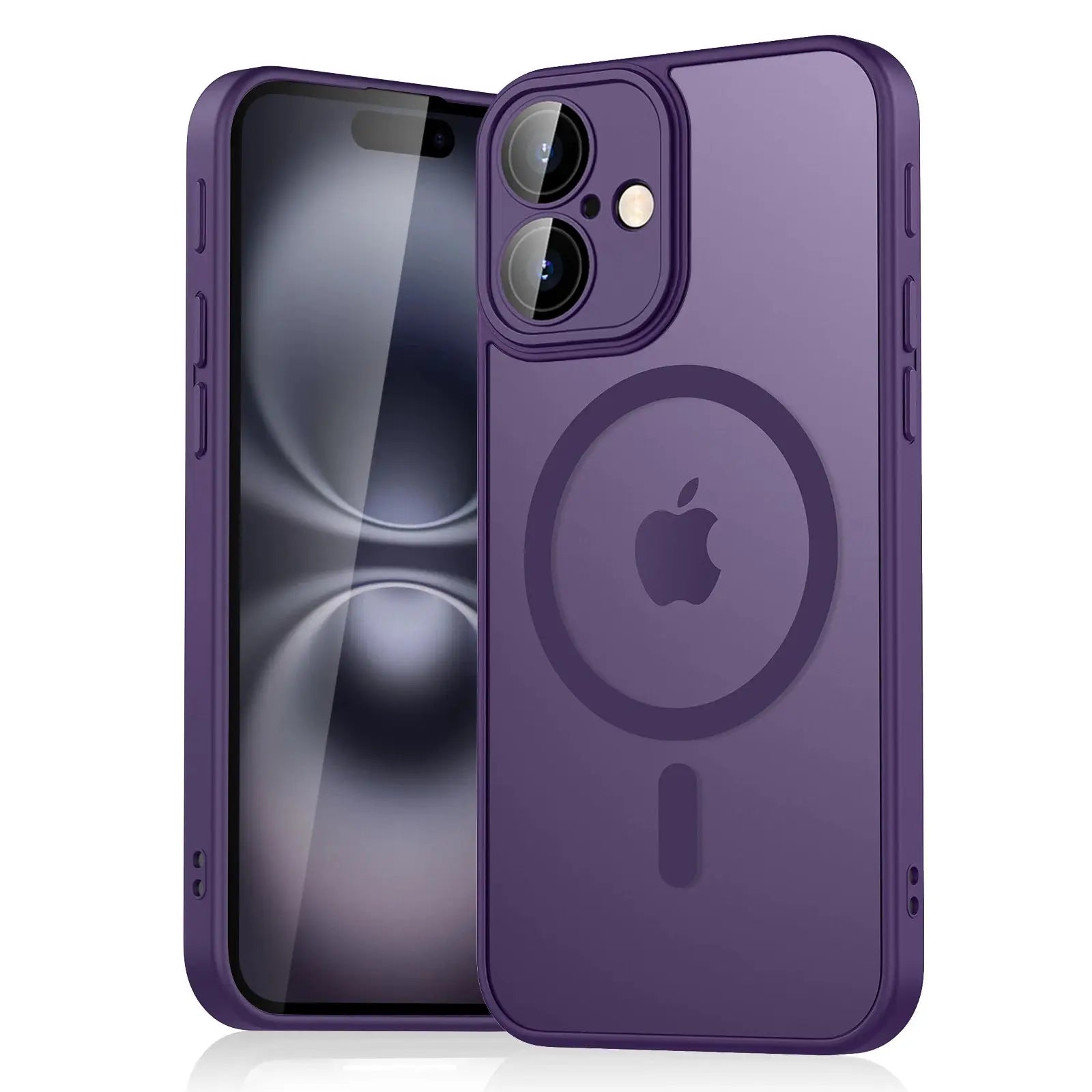 iPhone case, purple magnetic matte translucent, MagSafe-compatible, shockproof armor