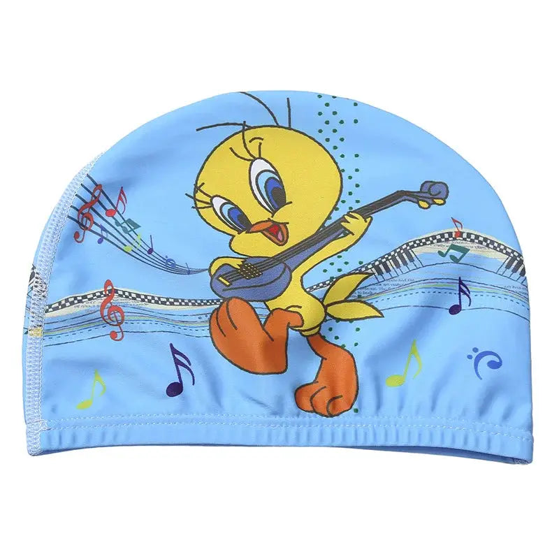 Kids Cartoon Swim Cap Elastic Fabric Pool Water Sports Ears Protection Hat Bathing Cap Boys Girls