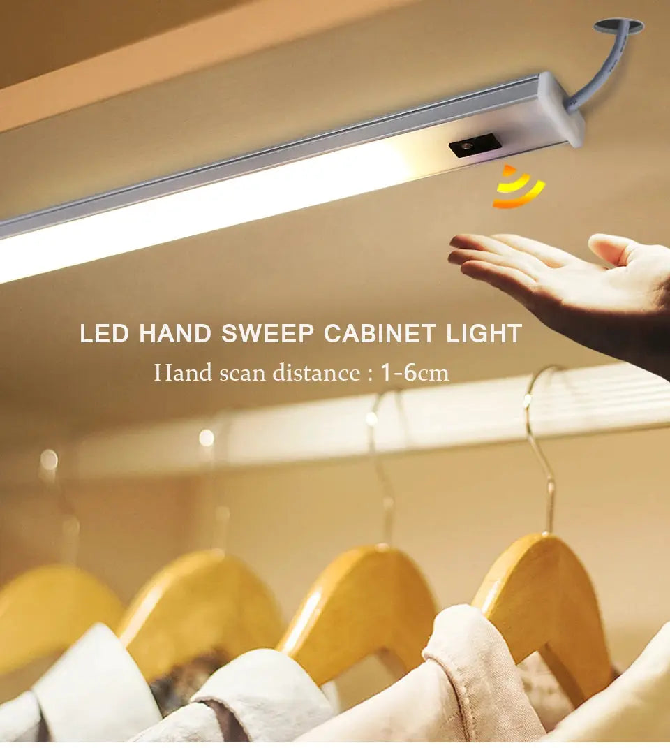 LED under-cabinet kitchen light with hand-sweep switch and PIR motion sensor, white, 30/40/50cm