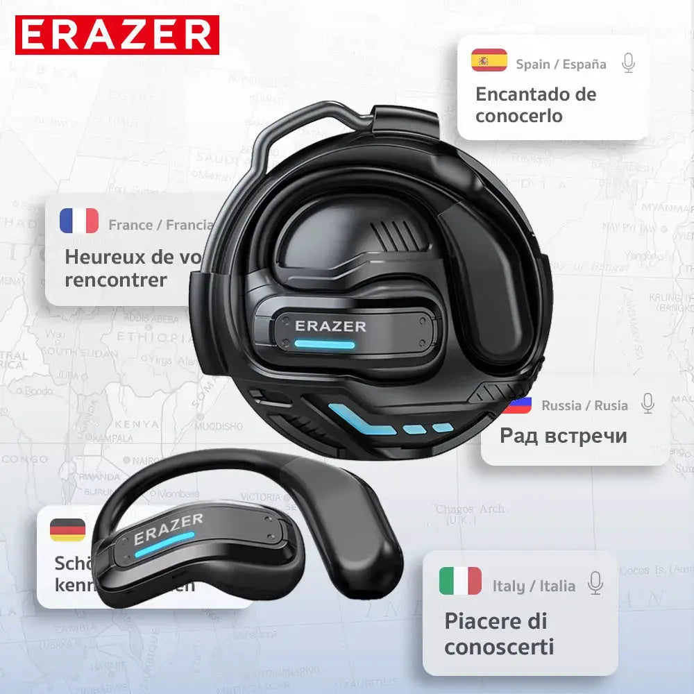 ERAZER X8 AI Translator Earbuds; gaming wireless headphones with mic, Bluetooth 5.4, black waterproof, 2-piece set