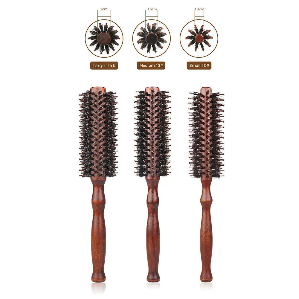 Simples Market wood-handle round boar-bristle hair brush set of 3 (large/medium/small)