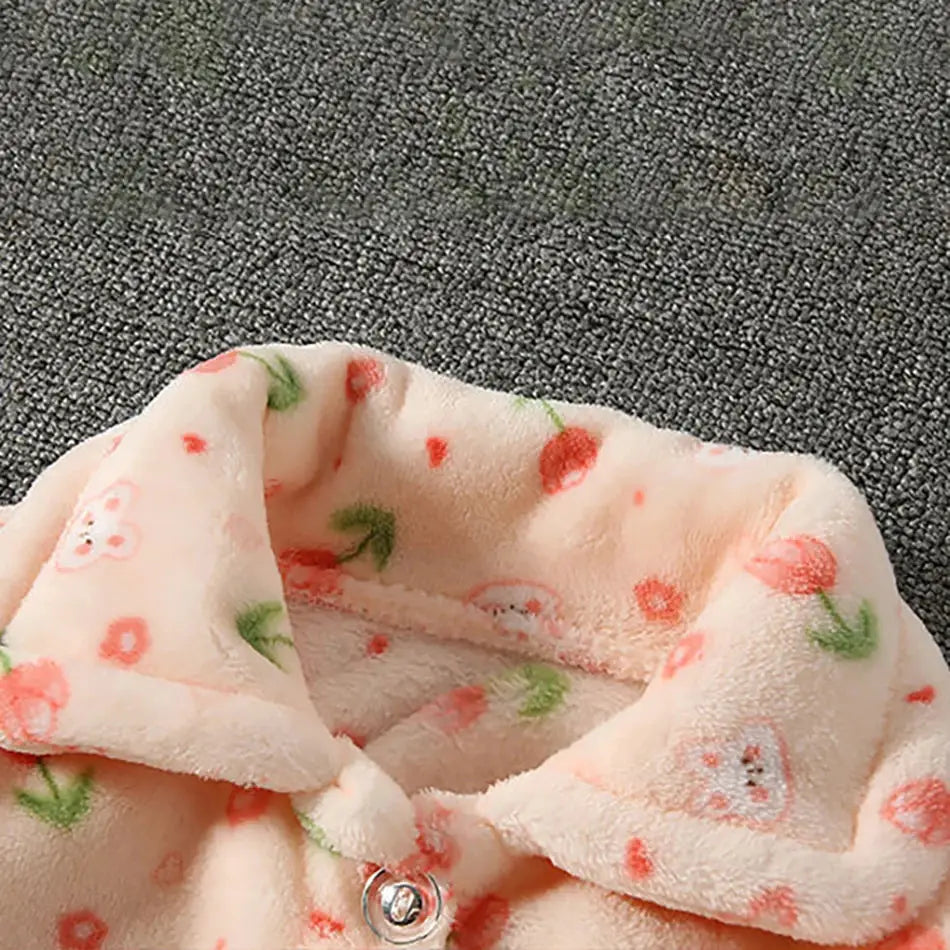 Cute Cartoon Pattern Coral Fleece Flannel Pajama Sets For Boys And Girls Long Sleeve Warm Comfortable Winter Sleepwear