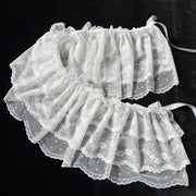 Lace-layered gauze skirts, white, with ruffled lace trim; two-piece set.