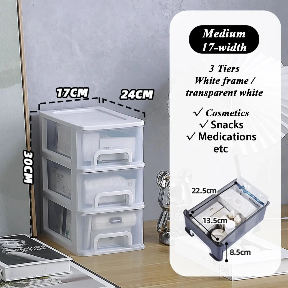 Clear Desktop Storage Box With Drawer Heightened Table Organizer Plastic Office Cabinet For Stationery Cosmetics