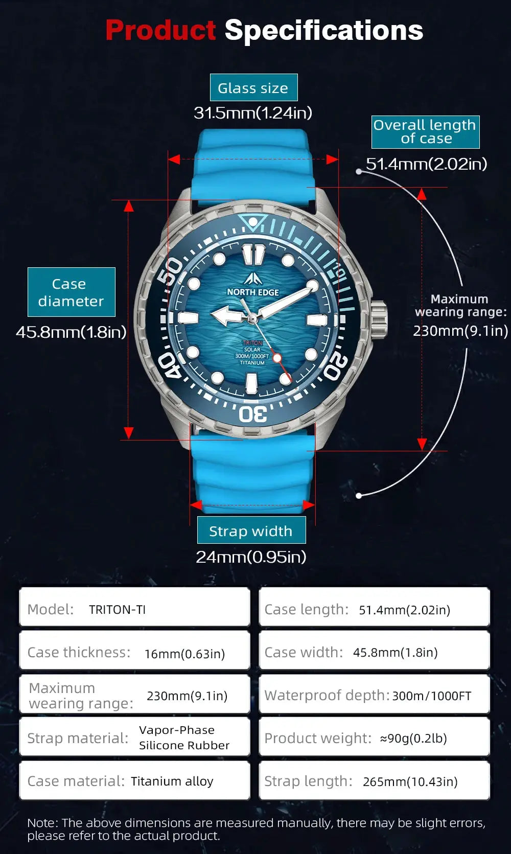 North Edge Triton-TI diving watch with blue strap and 300m water resistance
