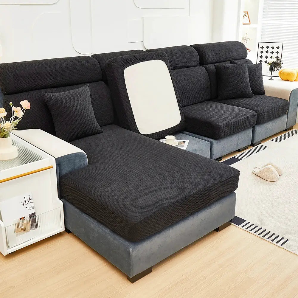 Jacquard Sofa Slipcover Twill Pattern Elastic Cover For L Shaped Sofas Loveseats Chairs Furniture Protector Living Room