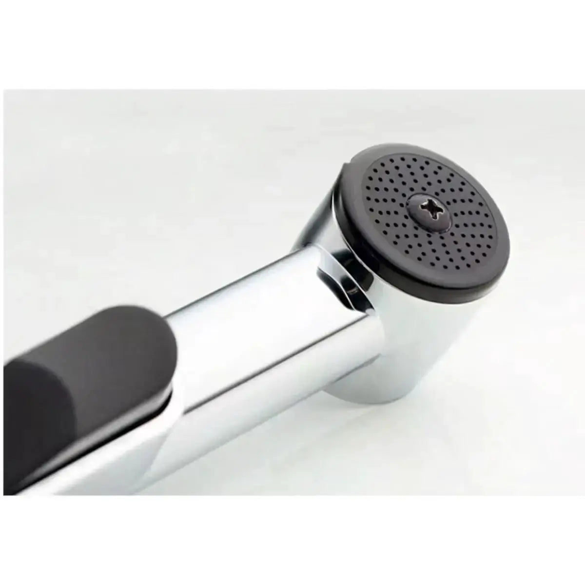 Handheld hose spray shower head by Simples Market, stainless steel with black spray nozzle