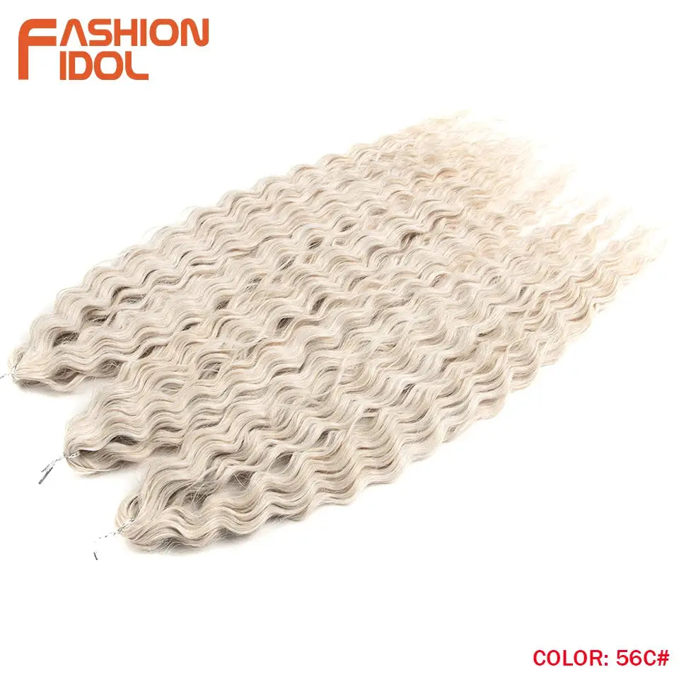 Fashion Idol 4-pack crochet hair extensions, 22in Ariel curl water wave, 300g, ombre rainbow color 56C