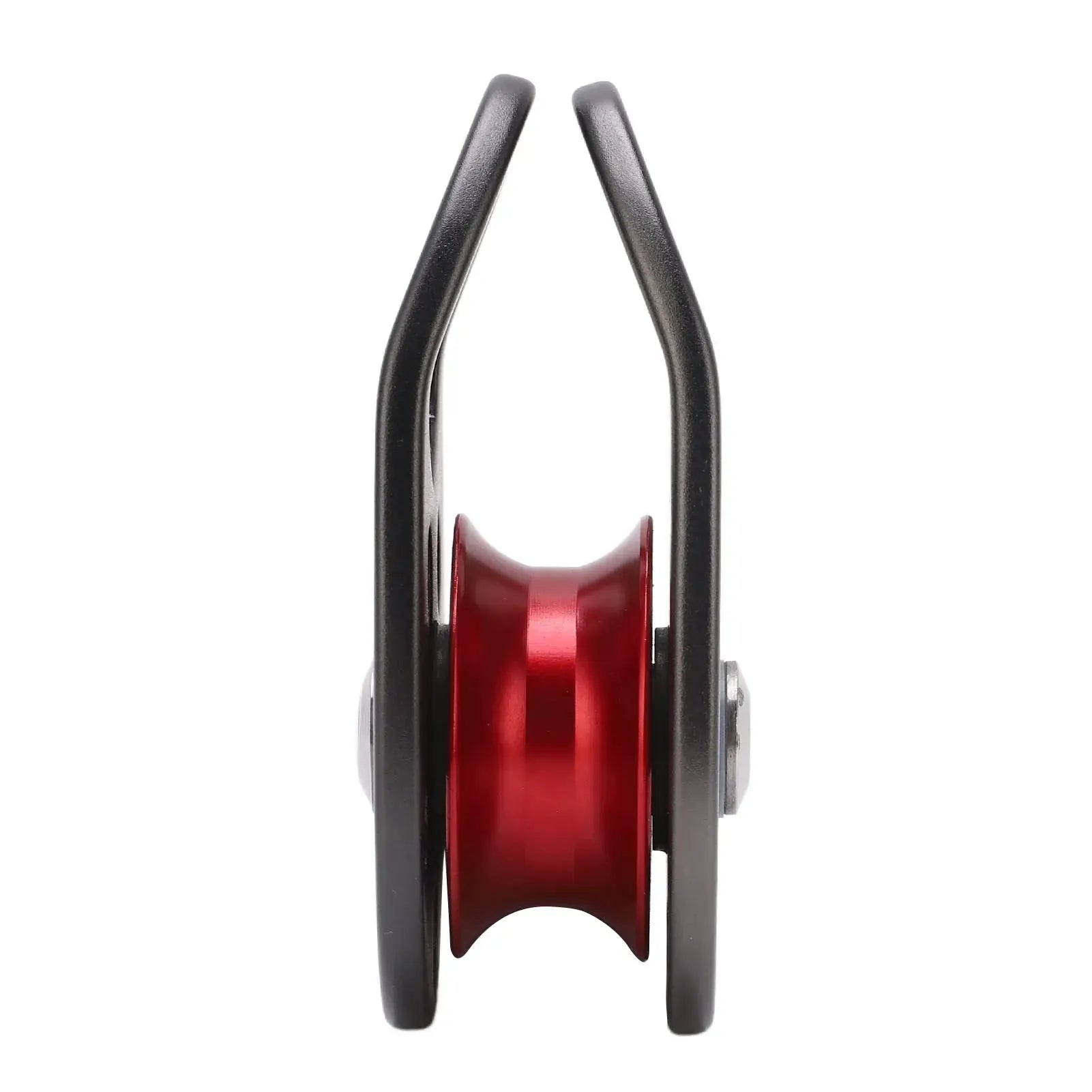 Portable climbing pulley with aluminum alloy frame and red wheel; single fixed swing pulley