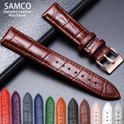 SAMCO Genuine Leather Watchbands in assorted colors and sizes 12–24 mm with buckle and tool