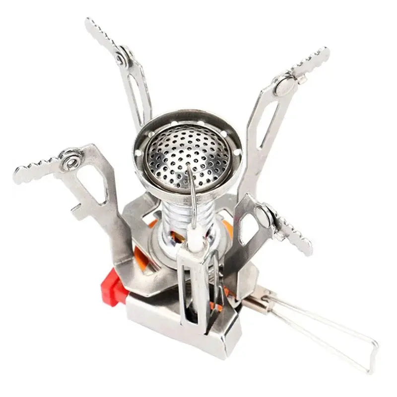 Simples Market gas camping stove; portable aluminum alloy, ultra-light with fold-out pot supports.