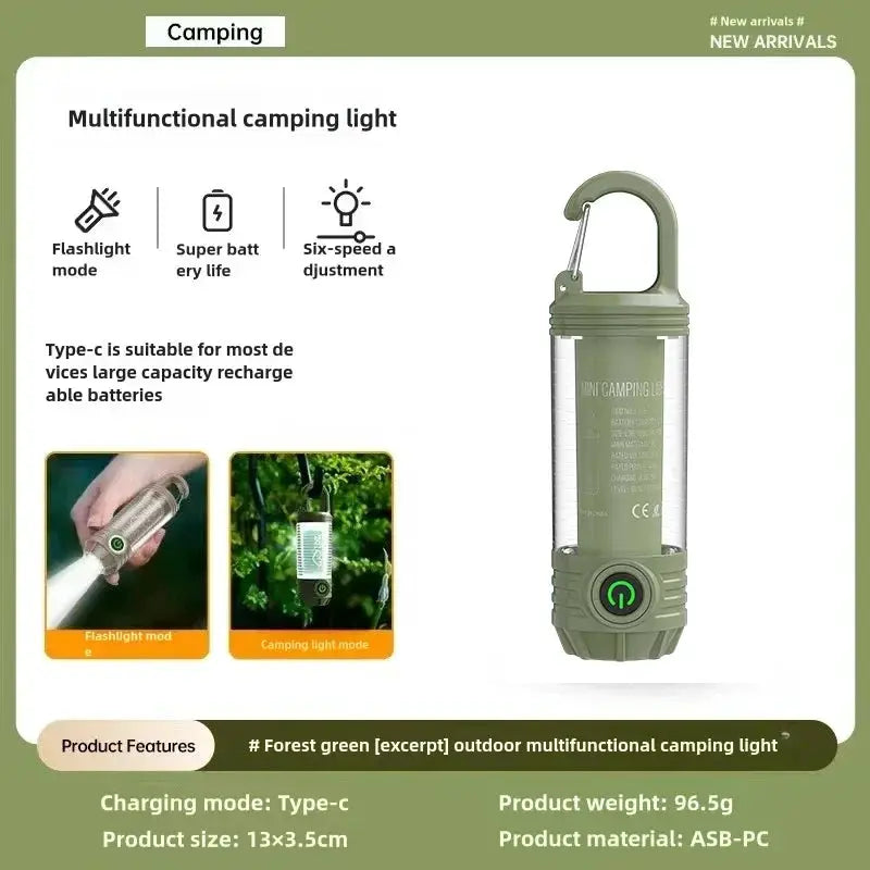 Multifunctional camping light by Simples Market, forest green LED lantern with handle and rechargeable battery