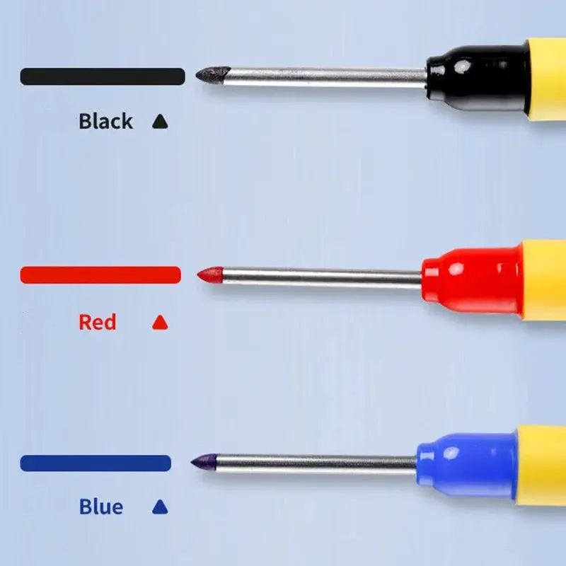 3-pack long-head marking pens for woodworking in red, blue and black; waterproof, multipurpose tool
